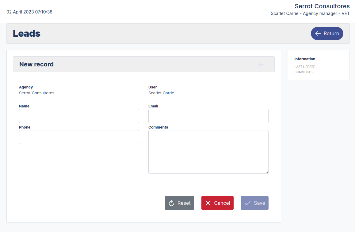 New Lead Form register New Lead