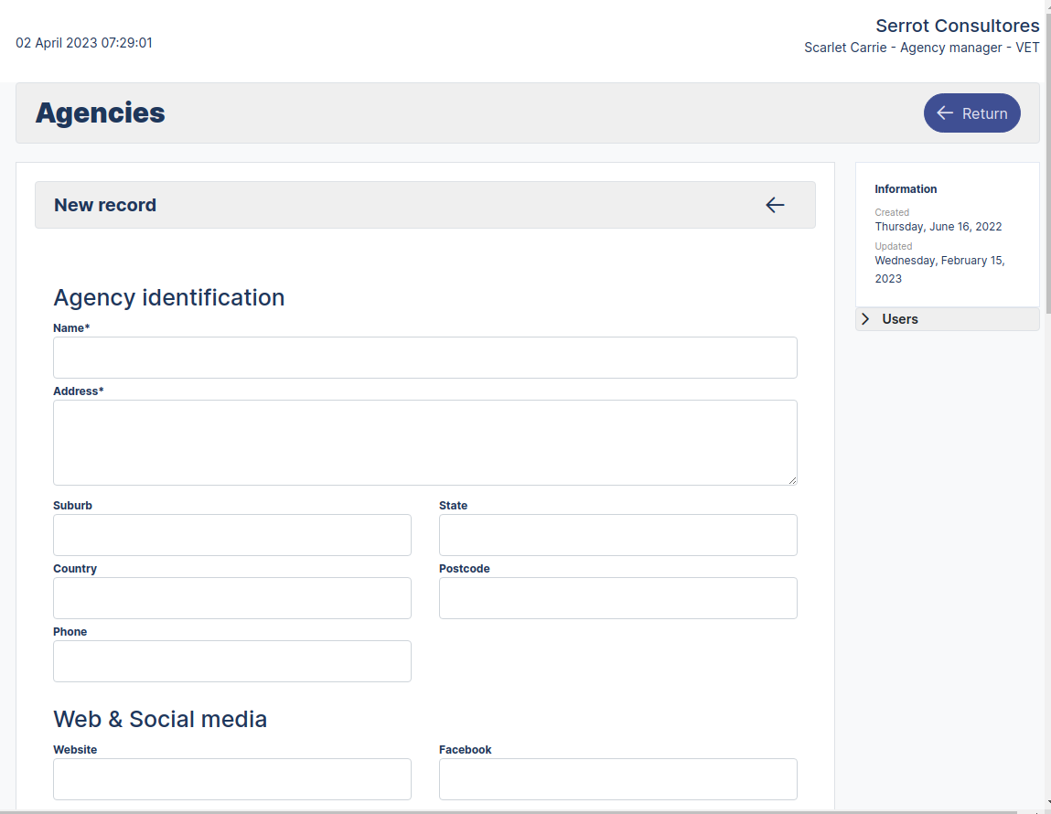 New Agency Form register New Agency