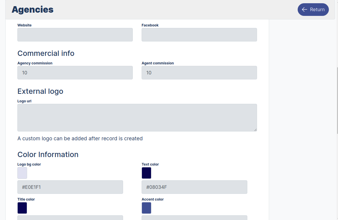 Agency Edit Agency module