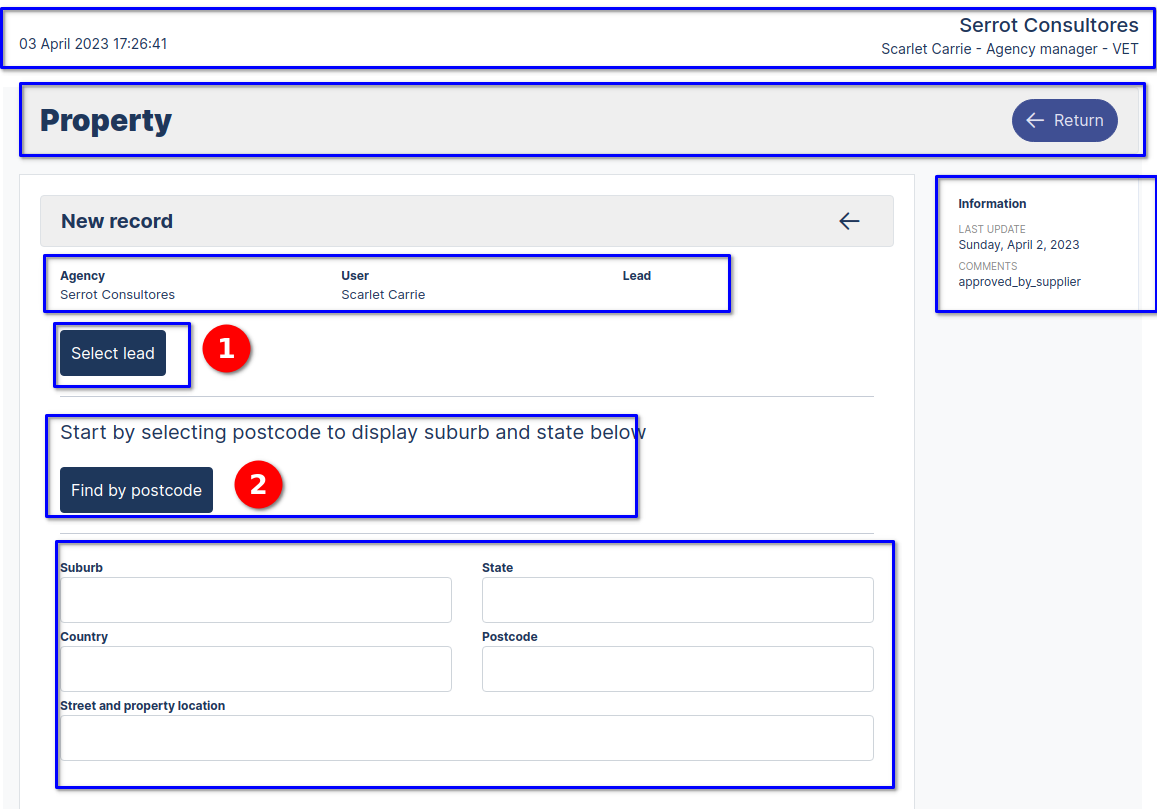 Create a new Properties Form register New Lead