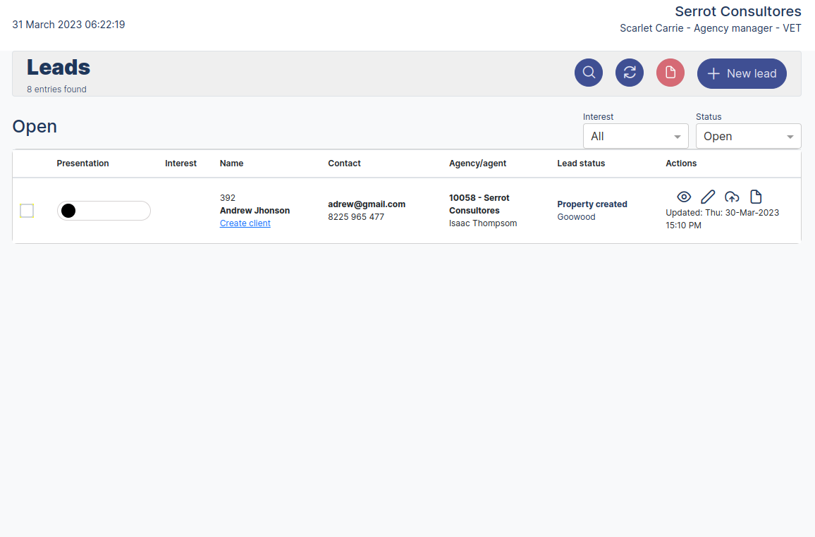 Leads Dashboard Leads Lis View