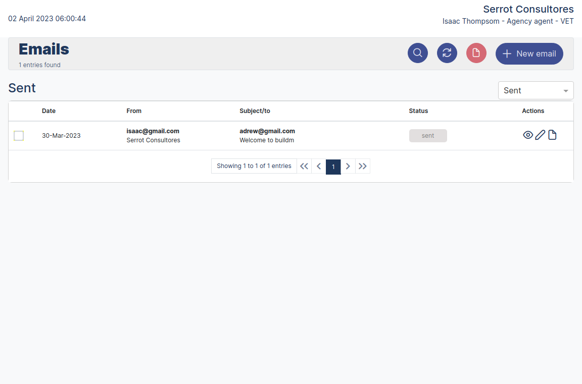 New email Form register New Lead