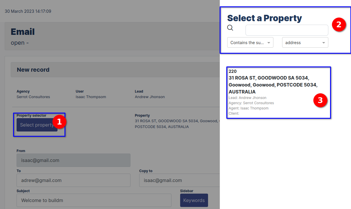 New email Form register New Lead