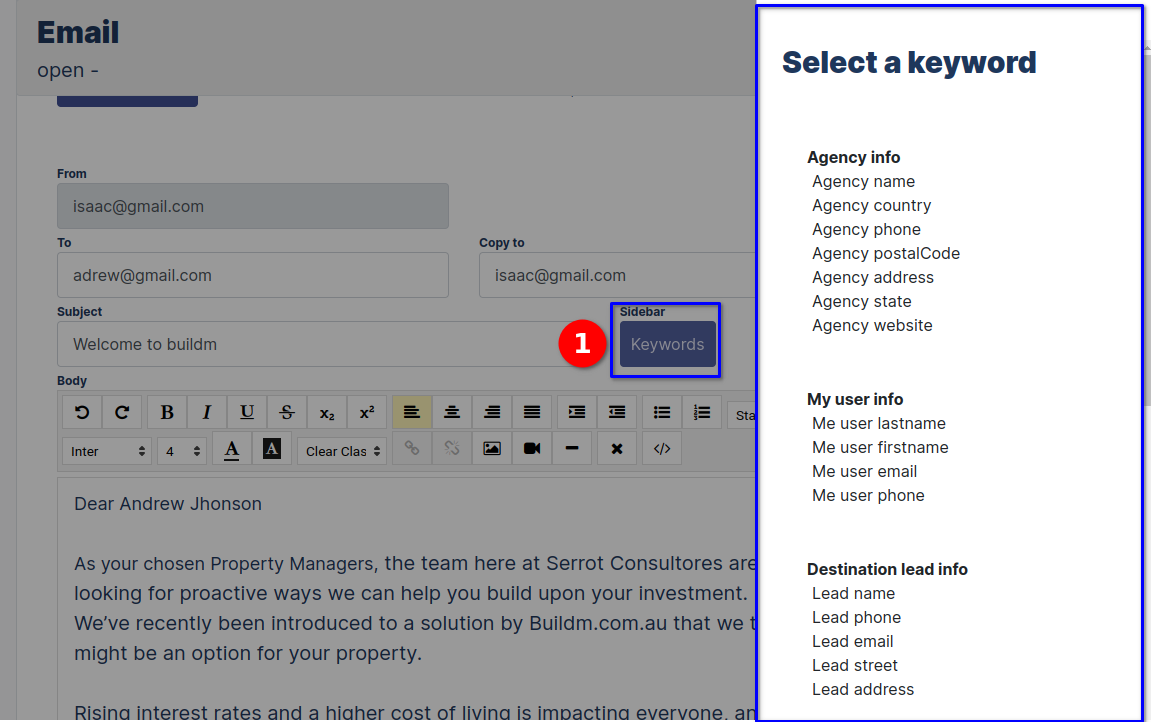 New email Form register New Lead