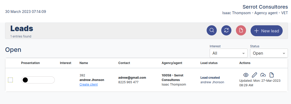 Leads Dashboard Leads Lis View