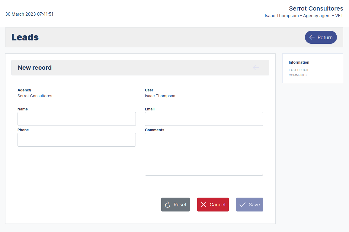 New Lead Form register New Lead